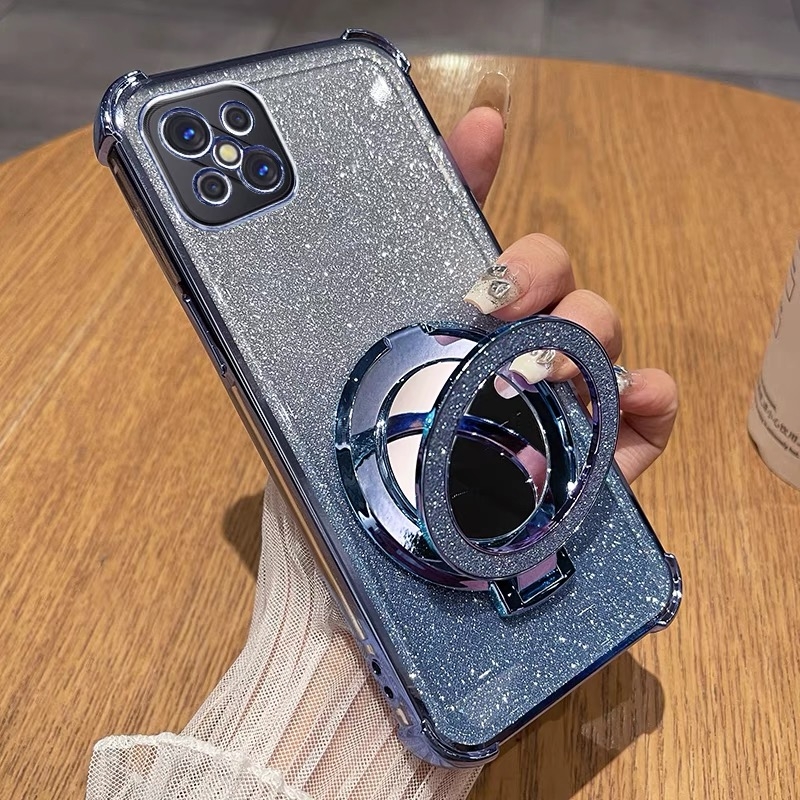 闪粉化妆镜支架适用oppoA92s手机壳findx8新款透明镜头全包防摔A5pro高级硅胶气囊reno910女外壳