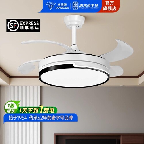 钻石牌2026年新款风扇灯客厅餐厅吊扇灯家用一体吊灯隐形电扇灯LR
