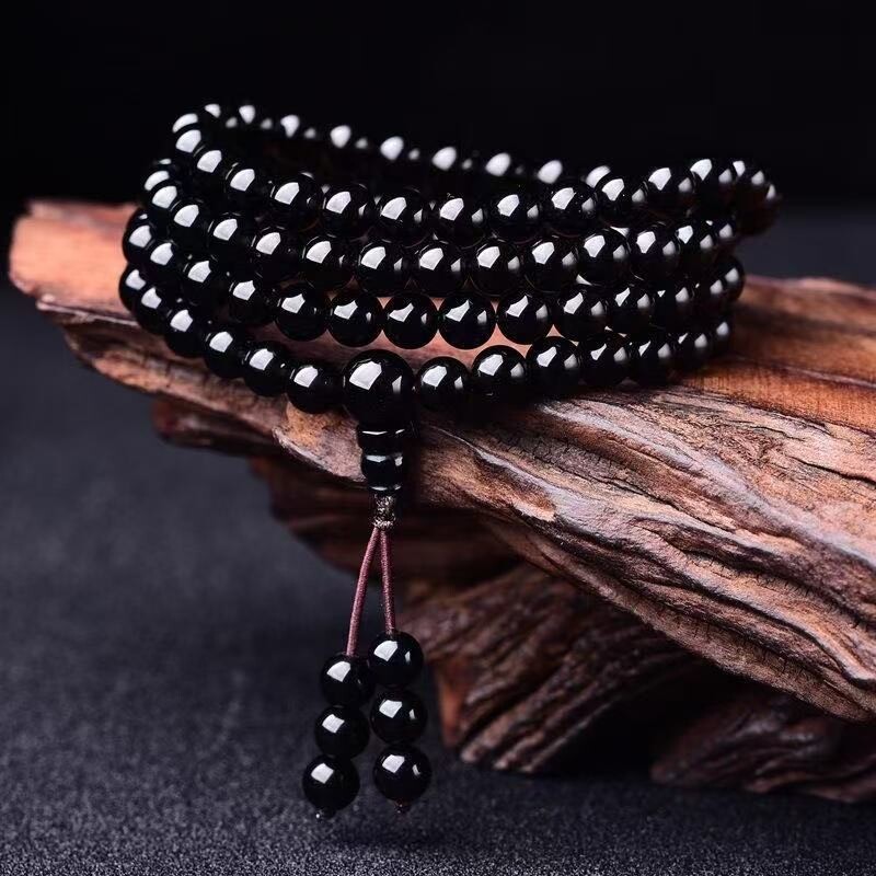 天然乌金黑曜石108颗多圈手链三圈佛珠手串念珠情侣串珠饰品礼物