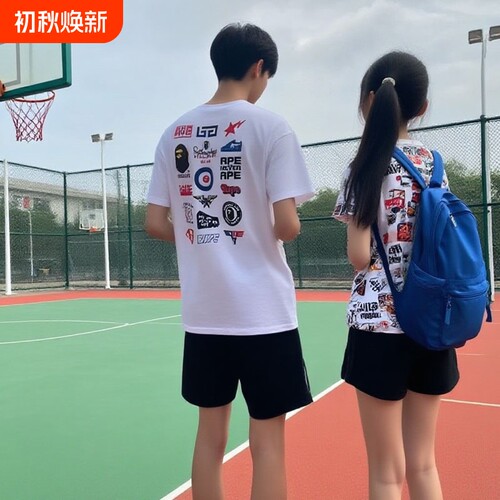 夏季BAPE儿童短袖t恤潮牌男女纯棉宽松猿人头SHARKAPE洋气亲子装