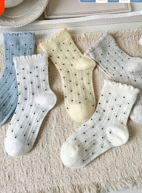 春夏网眼儿童袜子女童中筒宝宝薄款小女孩公主白色波点红色
