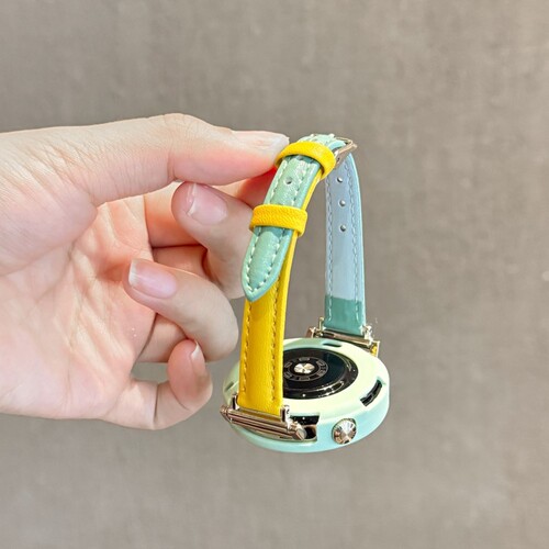 适用华为手表gt6表带5pro细款黄蓝撞色皮质watch5针扣调节4智能gt3运动2配件保护套秋冬棕色粉色硅胶小蛮腰