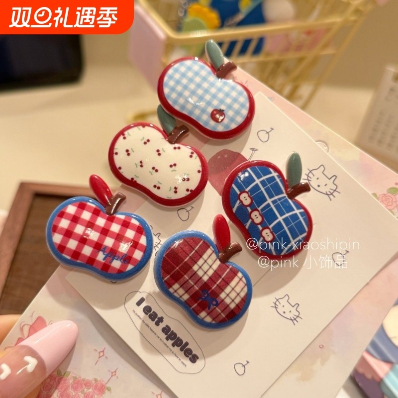 可爱ins红苹果格子樱桃发夹鸭嘴夹可爱少女感碎发刘海夹边夹发卡
