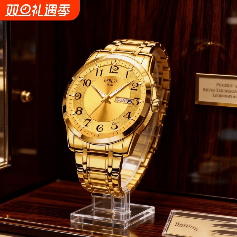 全自动男表手表男款机械风全自动防水数字双日历防水腕表男高级感