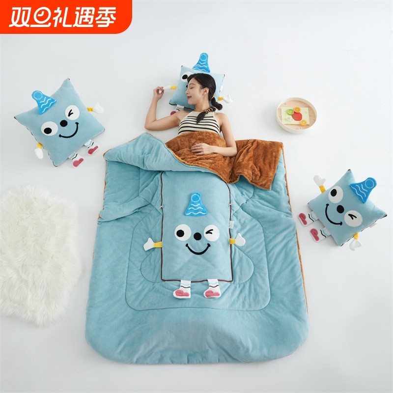 加厚冬季抱枕被子两用午睡牛奶绒枕头汽车载靠枕办公室空调被靠垫