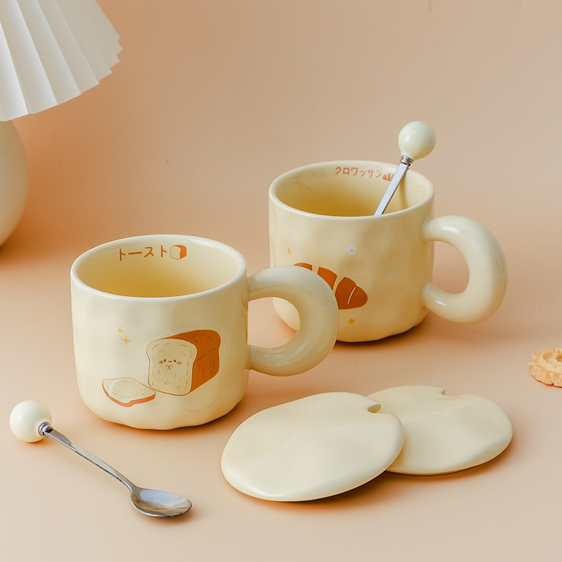 奶fufu高颜值杯子陶瓷可爱女生马克杯带盖勺情侣咖啡早餐杯办公室