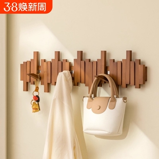 实木钢琴键挂衣架壁挂卧室玄关入户免打孔衣帽架白色客厅墙面收纳