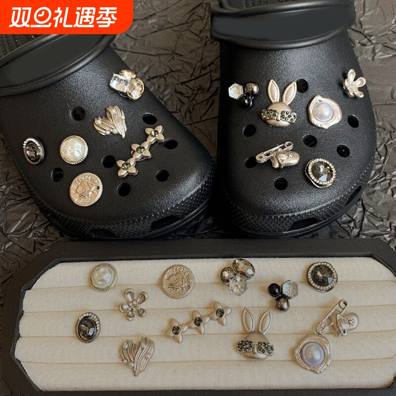 想飞的兔子新款洞洞鞋配饰鞋花鞋扣适配crocs金属装饰洞门