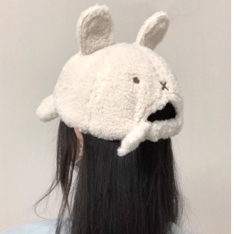 正反两戴棒球帽可爱米菲兔耳朵羊羔毛绒帽子女显脸小鸭舌