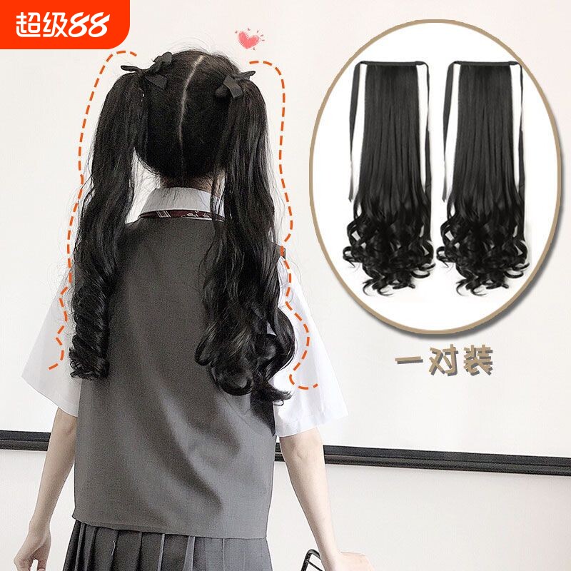 JK假发女高双马尾lolita日系绑带式长卷发萝莉软妹可爱直辫子发饰