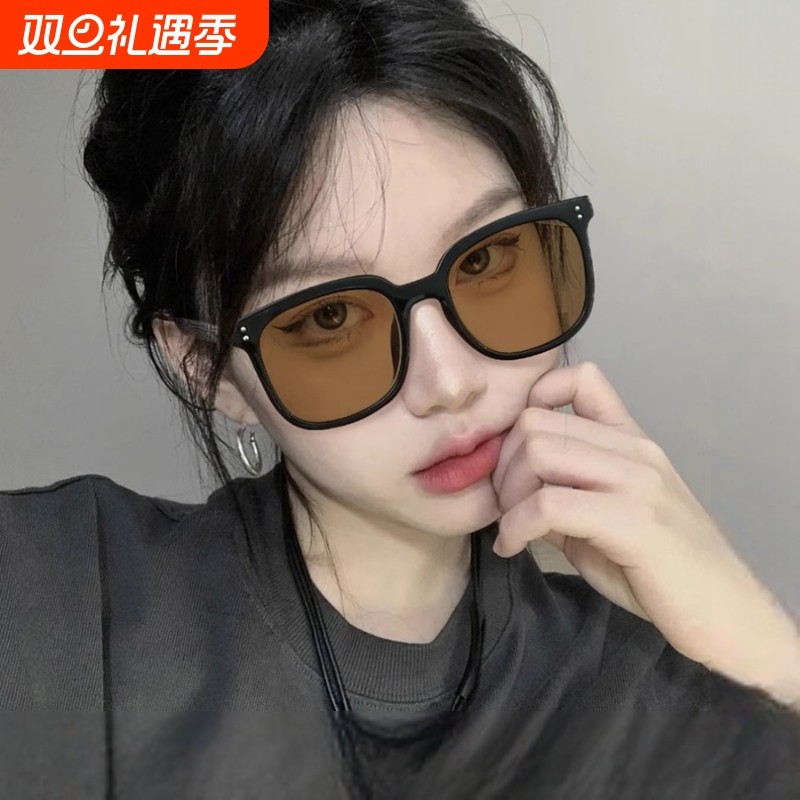 GM黑框茶色墨镜女高级感雪地近视