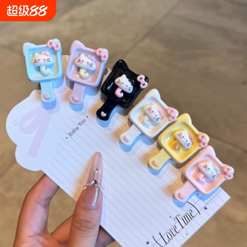 ins风卡通猫咪蝴蝶结托盘发夹刘海夹侧边夹粉色甜美可爱发饰