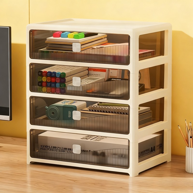 抽屉式桌面收纳盒多层文件化妆品整理柜学生小杂物储物柜置物架箱