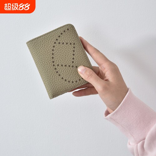 H家女款轻薄小巧钱包镂空超薄两折折叠搭扣大钞夹欧美新款小卡包
