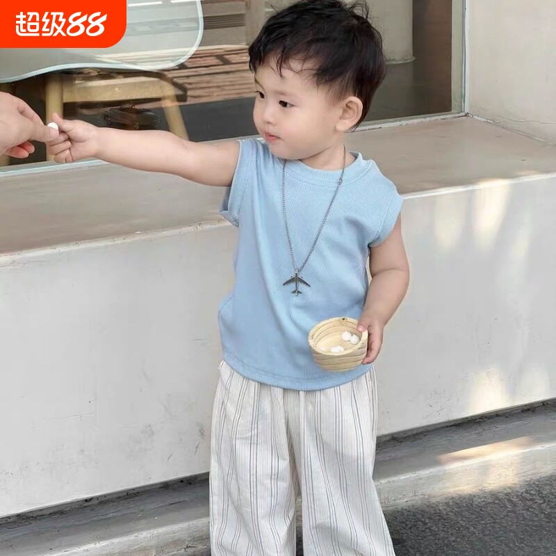宝宝儿童夏季蓝色背心防蚊裤套装图片