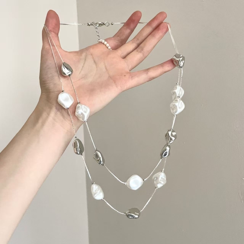 Vintage古着  不规则长款串珠项链女2025新款轻奢高级精致锁骨链