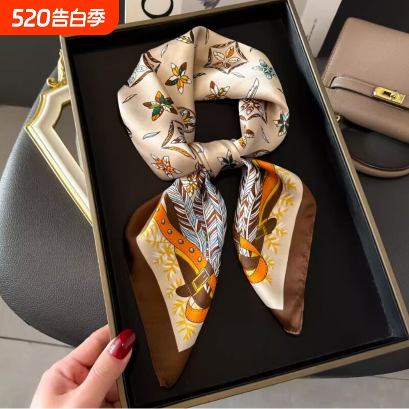 新款丝巾女时尚百搭高级感小方巾韩版护颈领巾春秋复古围巾绑包