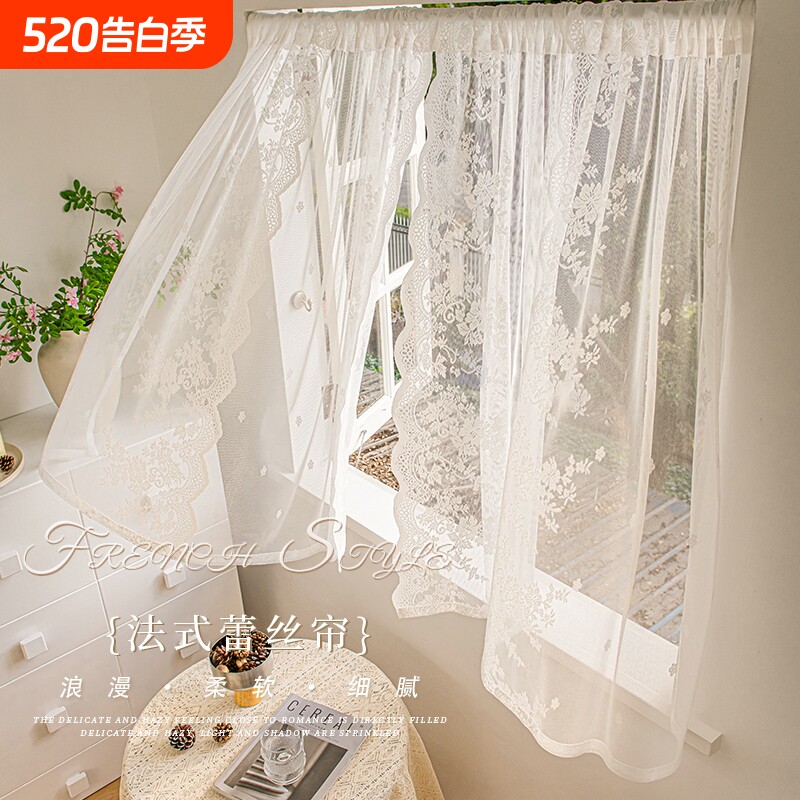 纱帘免打孔安装法式蕾丝帘卧室门帘2025新款窗帘女孩房帘防紫外线