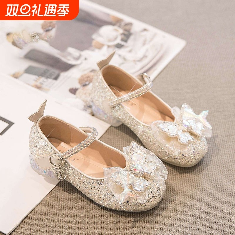 女童公主鞋2025春秋新款儿童小皮鞋小女孩水晶鞋宝宝软底高跟单鞋