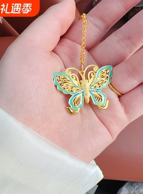 金店同款沙金庄生晓梦脉脉花蝶项链双面蝴蝶吊坠甜美百搭女