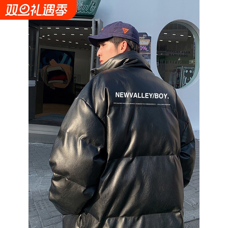 户外冬季pu皮羽绒服男加厚保暖防风抗寒立领潮流面包服百搭潮牌棉