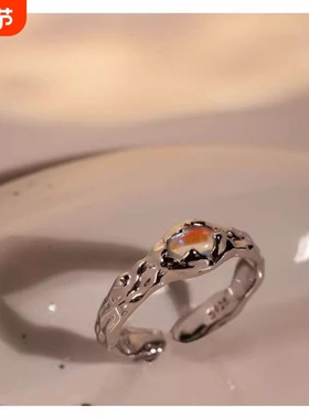 甜酷ins风小众开口高级感个性设计镶钻食指戒指男气质宝石指环夏