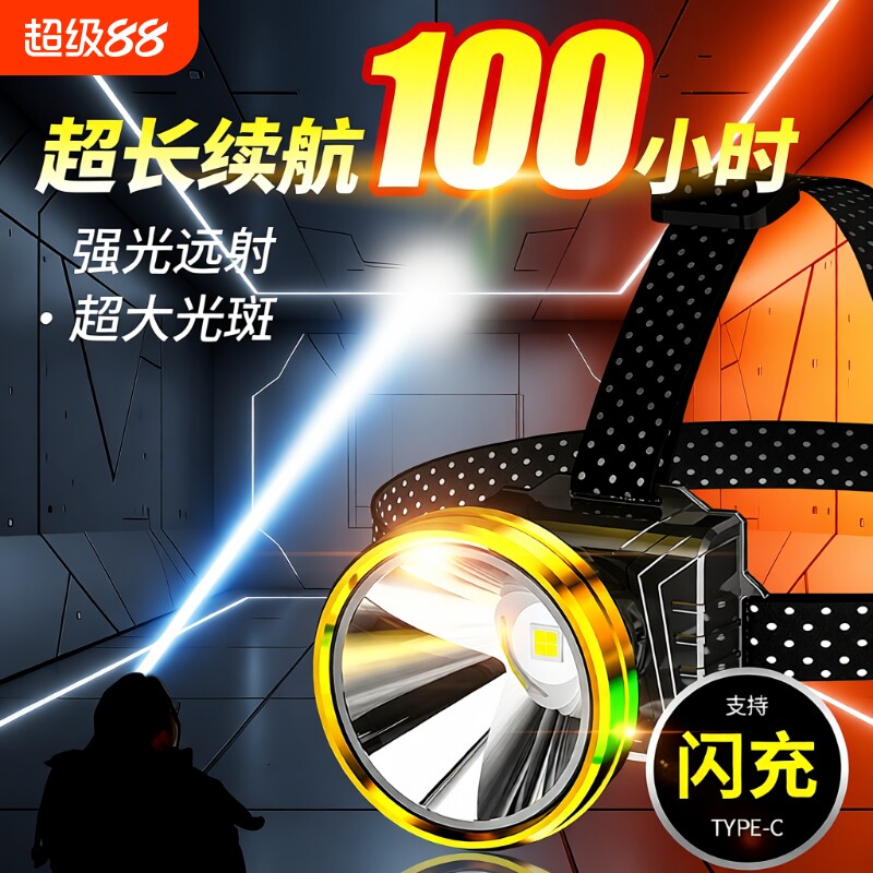 头灯强光超亮充电头戴式照明灯夜钓鱼专用矿灯新款户外手电筒防水