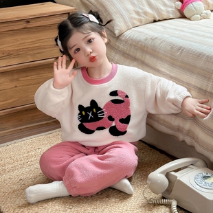 加厚套装 儿童睡衣冬珊瑚绒2025新款 女童半边绒家居服小童女孩冬季