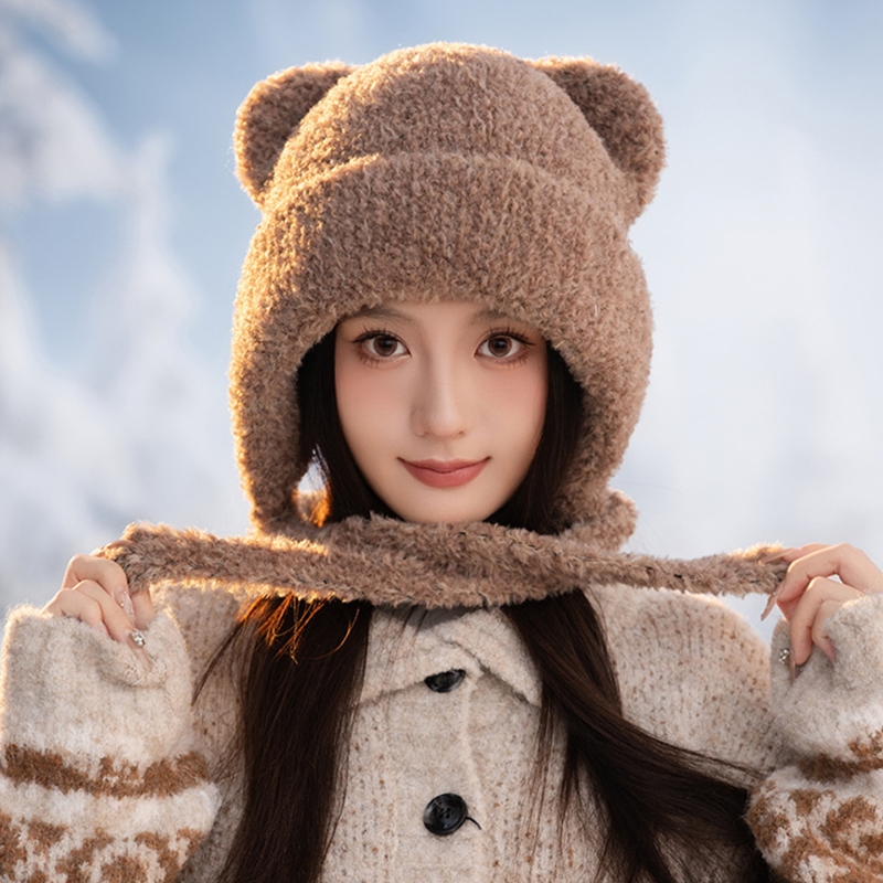 可爱小熊帽子女秋冬季2025新款