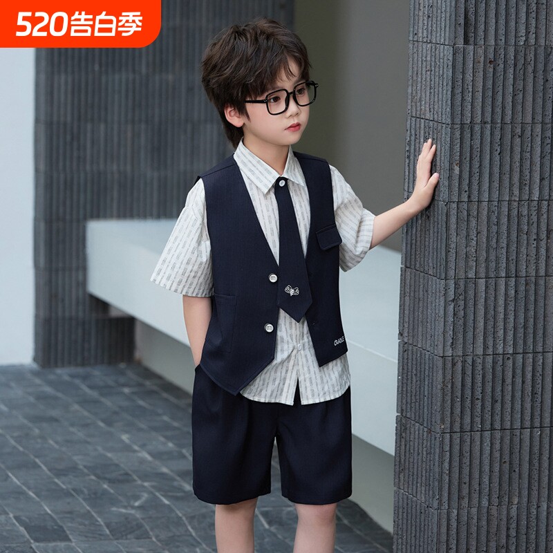 儿童礼服男童小西装花童婚礼马甲套装英伦风男孩西服主持人演出服