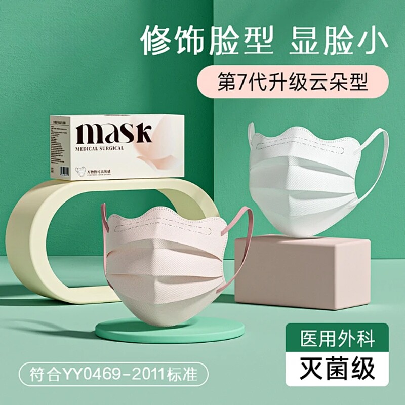医用外科口罩一次性云朵型蝶型女高颜值护眼角显脸小三层莫兰迪色