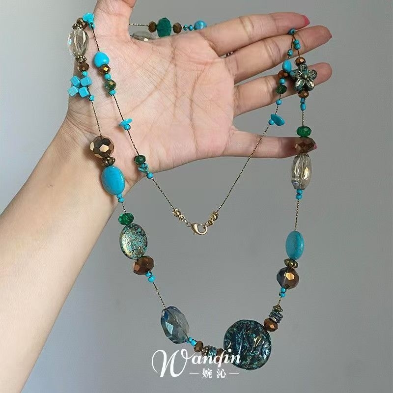 「沧溟浮光」波西米亚复古蓝色串珠项链清冷感夏日度假风锁骨链女