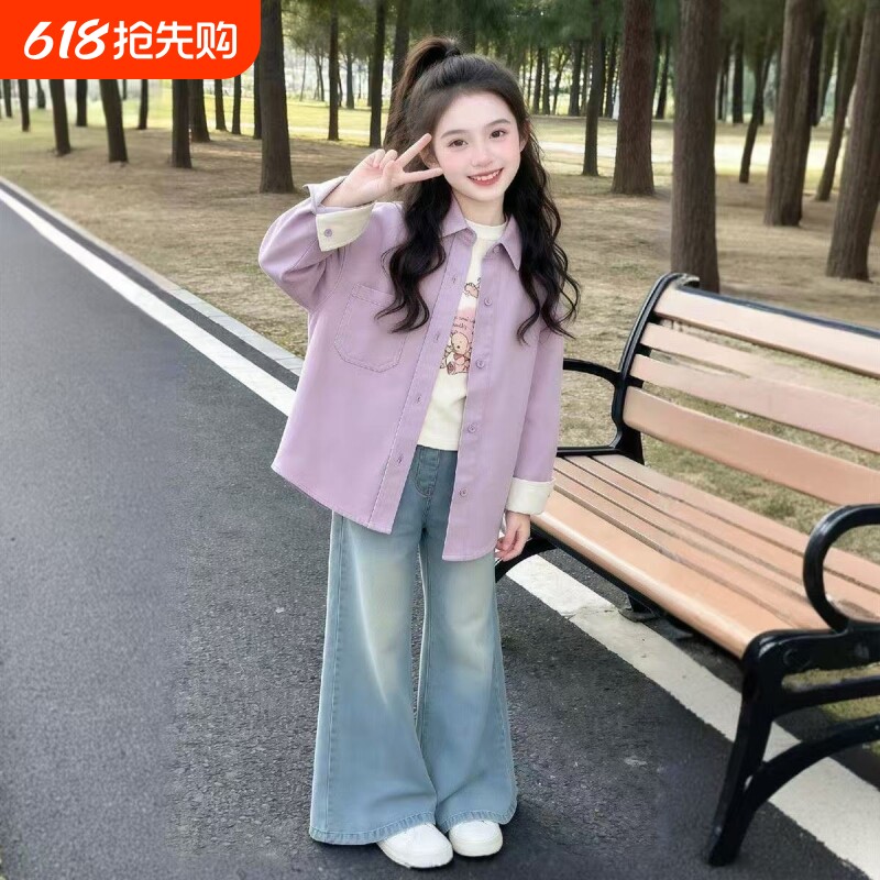 女童衬衫春秋季2026新款儿童洋气韩版上衣女孩春装超好看宽松外套