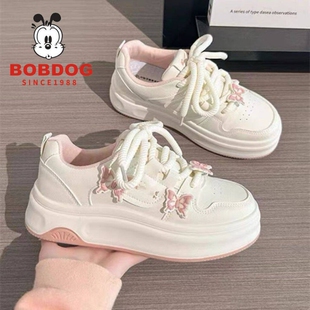 巴布豆休闲板鞋女童2025春季新款小众鞋厚底小白鞋面包鞋运动鞋子