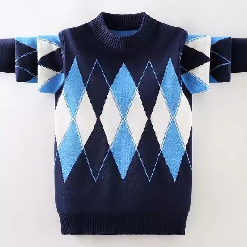 新款男童秋冬保暖毛衣男中大童针织衫加大加绒加厚儿童上衣打底衫