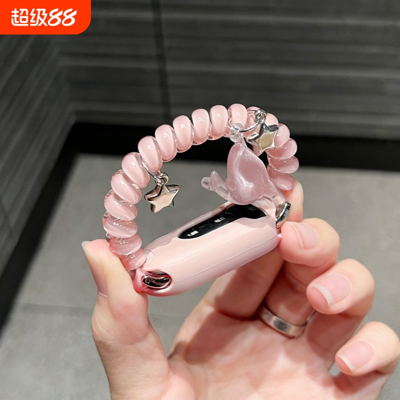 电话线发圈适用小米手环10/9/8表带弹力小海豚手表链新款女10陶瓷版夏天透气腕带智能运动手环替换带数码配件