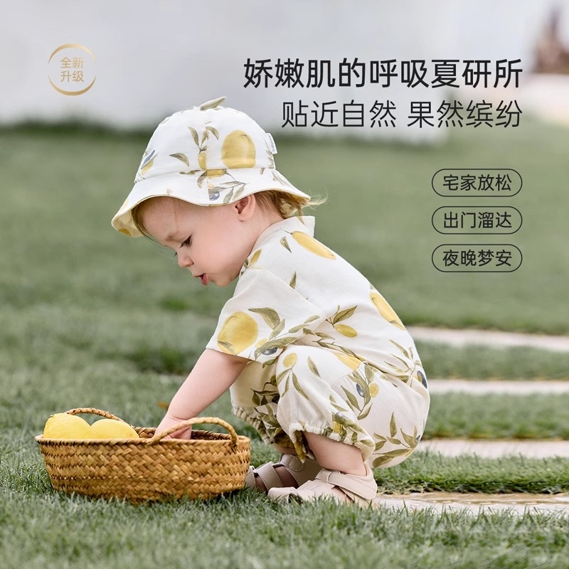 婴儿连体衣夏季薄款天竹棉纱布夏天哈衣男女宝宝短袖和尚服外出装