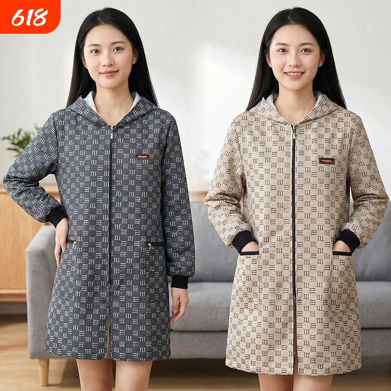 春夏薄款围裙厨房家用防污罩衣工作服长袖拉链口袋防泼水耐磨