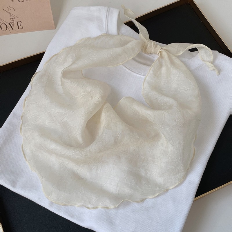 森系清新亚麻天丝提花三角巾女春夏百搭透气领巾头巾空调房脖围巾