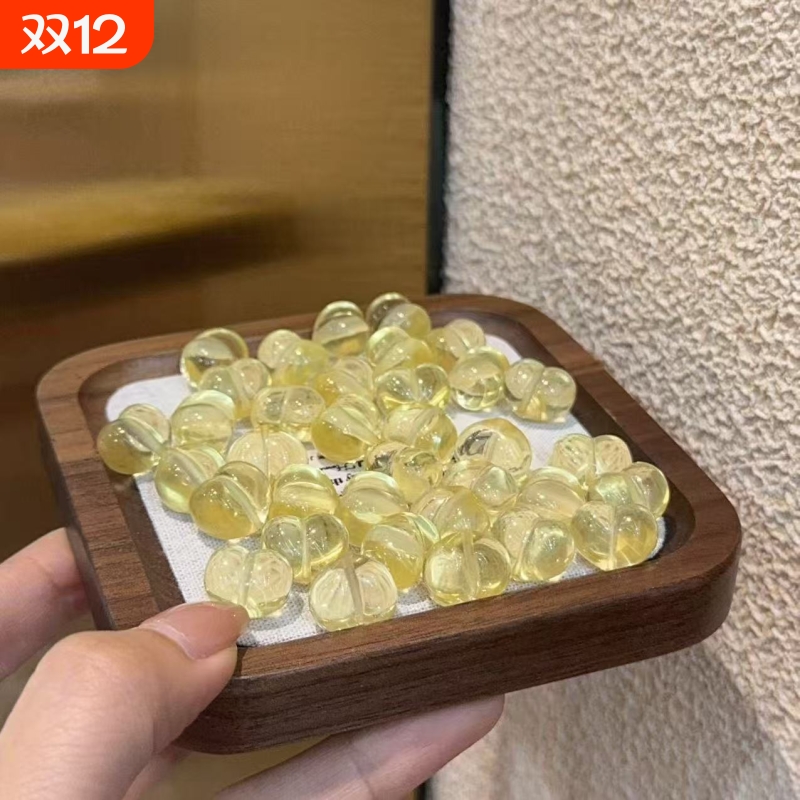 压电黄水晶屁桃爱心通孔配件diy配饰项链 手串配件文玩配饰