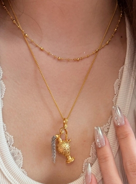 925法式轻奢复古老钱风神灯酒壶流苏项链立体个性设计感时尚颈链