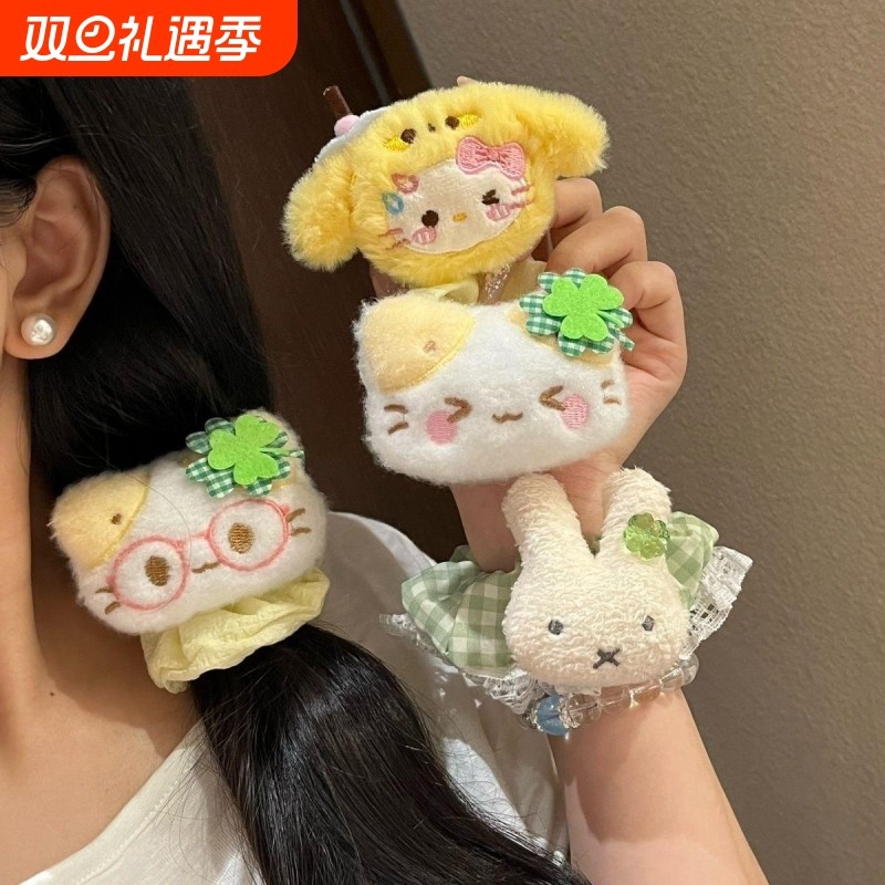 秋冬毛绒小猫发圈发绳可爱卡通表情猫咪皮筋学生丸子大肠发圈头绳