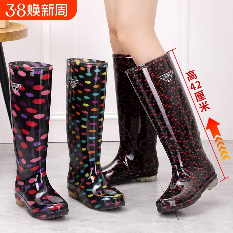 加厚高筒女士水晶胶鞋长筒雨鞋厨房防滑水靴户外涉水雨靴时尚短筒
