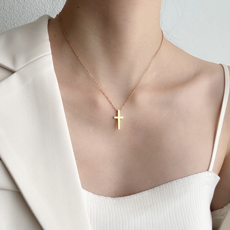时尚简约十字架钛钢项链女百搭叠
