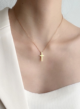 时尚简约十字架钛钢项链女百搭叠