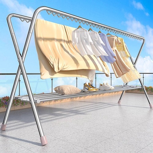 晒被子室外晾衣架专用架子可折叠折叠落地室内晾衣杆阳台钢管防风