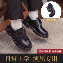男童皮鞋黑色英伦中大花童春秋休闲儿童正装小宝宝软底学生演出鞋