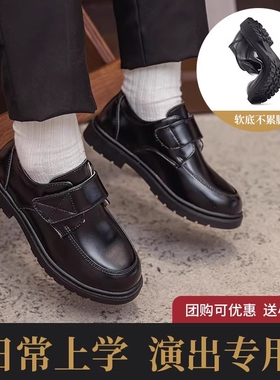 男童皮鞋黑色英伦中大花童春秋休闲儿童正装小宝宝软底学生演出鞋
