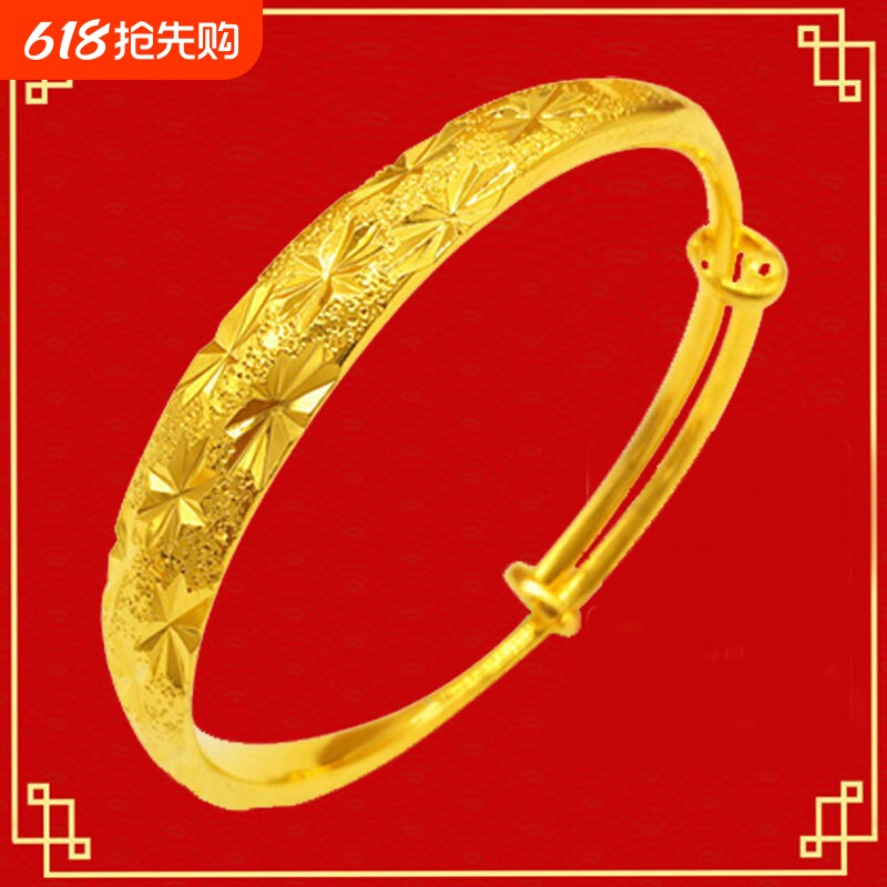 送盒子越南沙金手镯女款开口镯子黄铜镀金实心不掉色生日礼物手饰