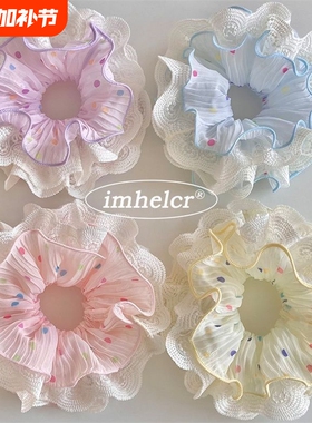 春夏波点蕾丝小蛮腰~多巴胺少女心韩系ins扎马尾发绳粉色蓝色紫色